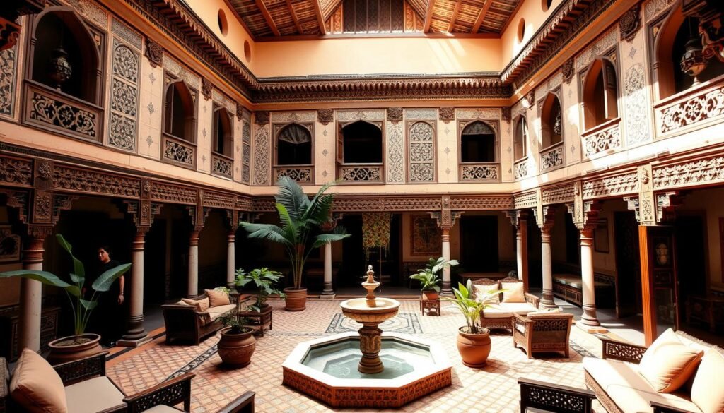 Riad traditionnel avec patio et fontaine pour un authentique voyage Marrakech